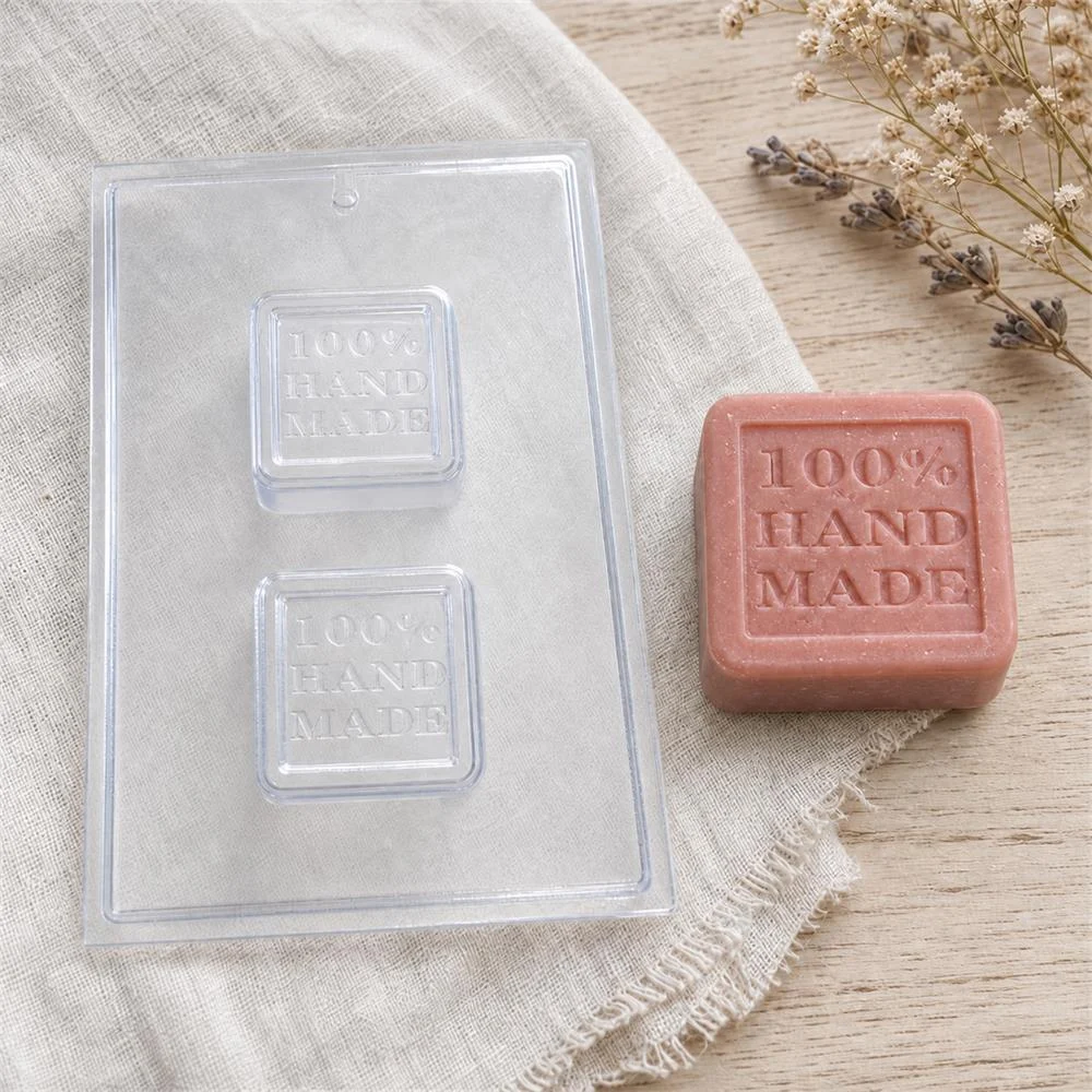 PVC soap mould "100% Hand Made" with 2 cavities