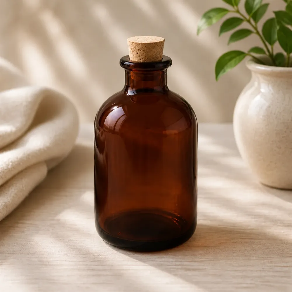 100ml amber glass diffuser bottle with a cork stopper