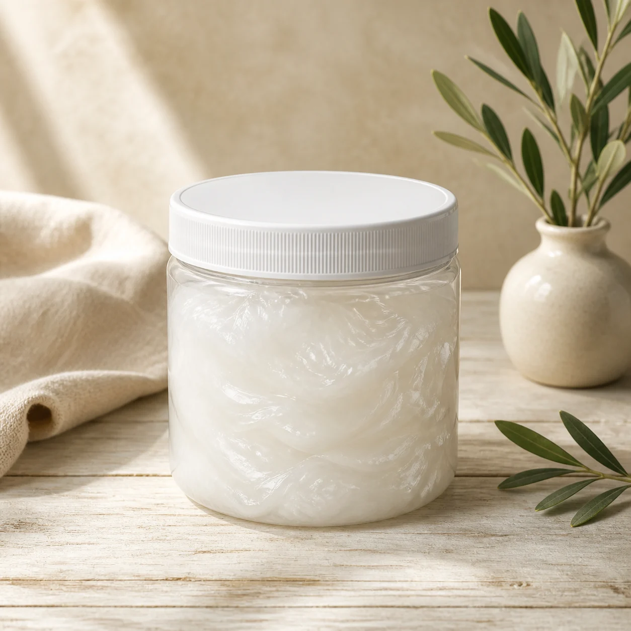 Clear 500ml jar of thick white SLES paste with a white screw lid