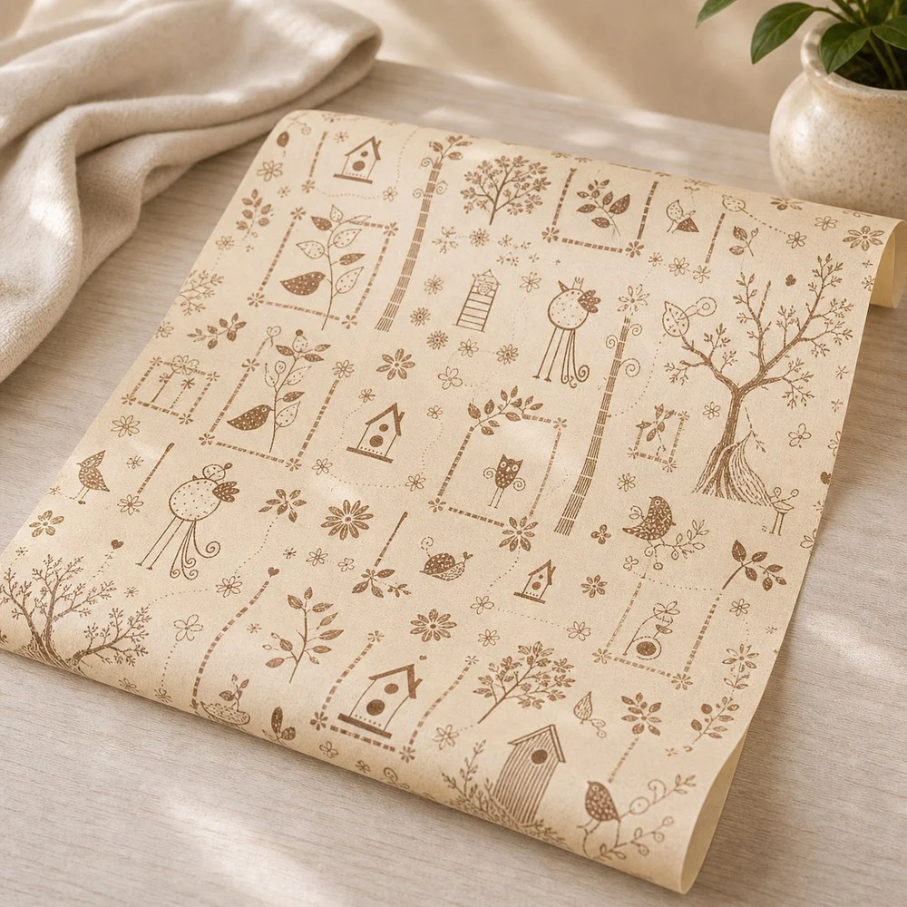 Hand Made Wrapping Paper - Brown & Cream (1x A3 Sheet)