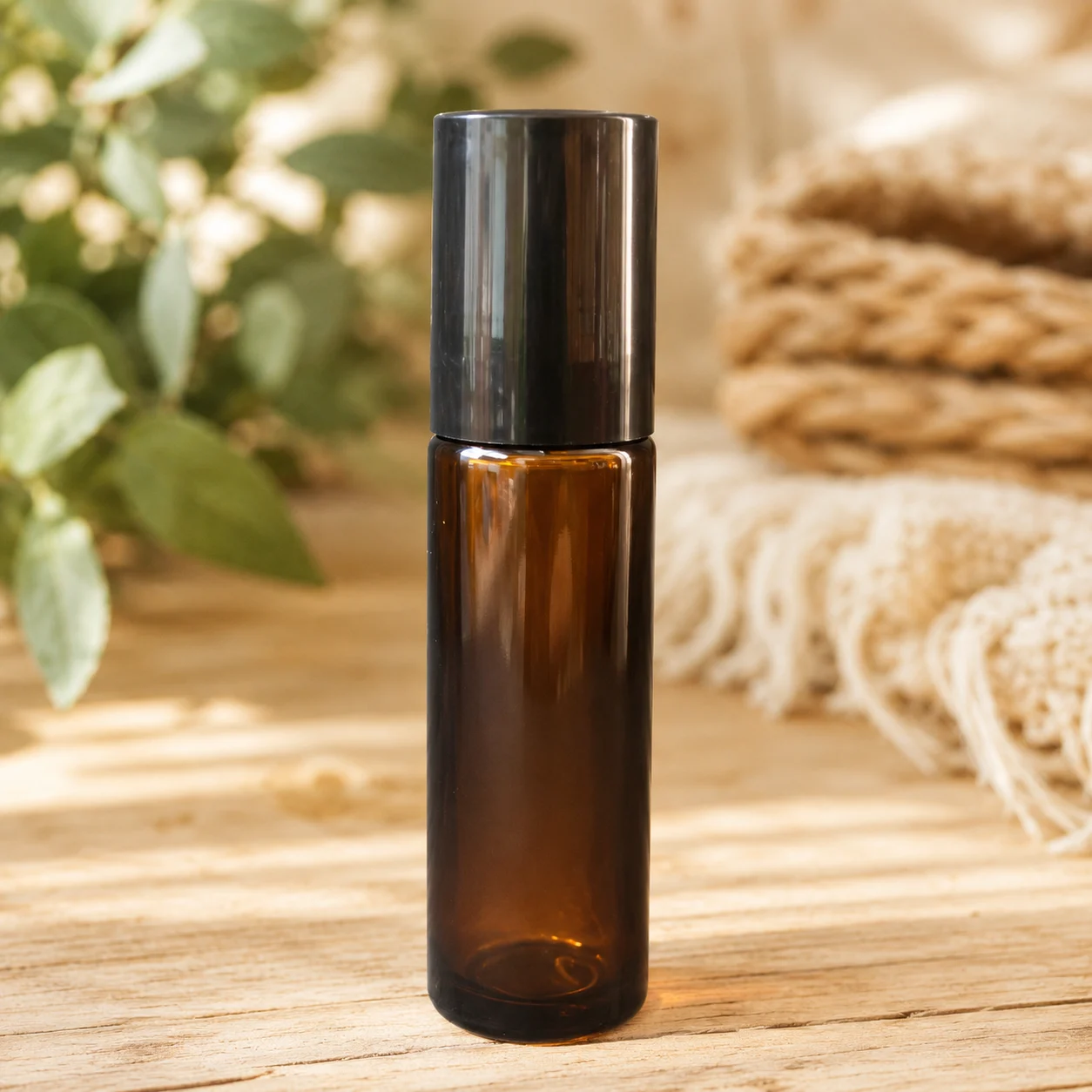 Lip Gloss Bottle (Amber) - Roller Ball - 10ml Black Lid
