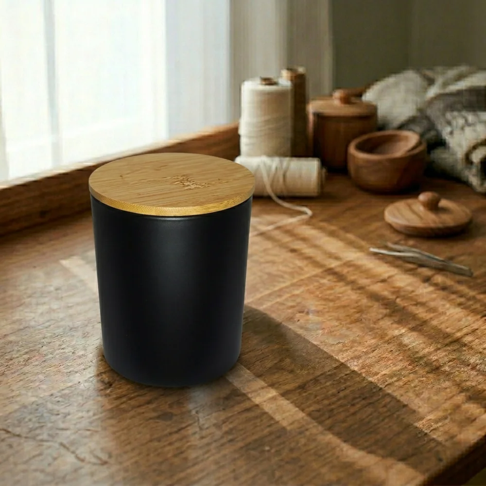 Candle Jar Black with Bamboo Lid 220ml